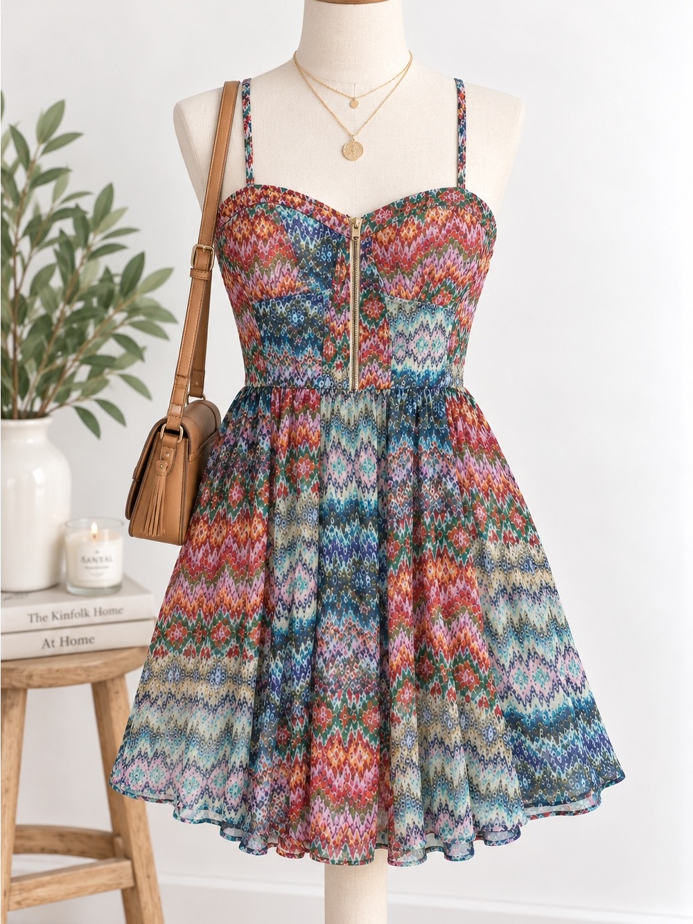 NWT‎ Guess Tanya Multicolor Fit & Flare Dress Size 14 Boho Floral Zip Front